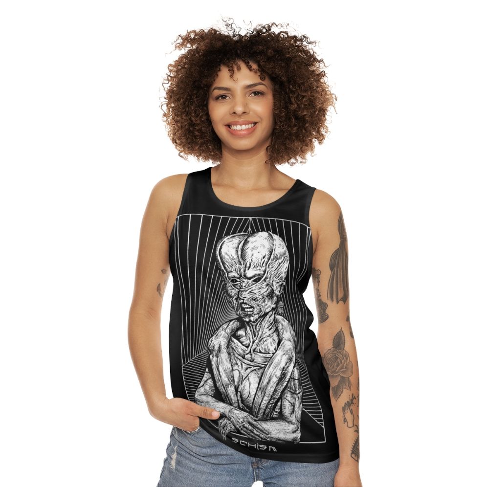 Schism Unisex Tank Top featuring dark, gothic, and occult-inspired art - women