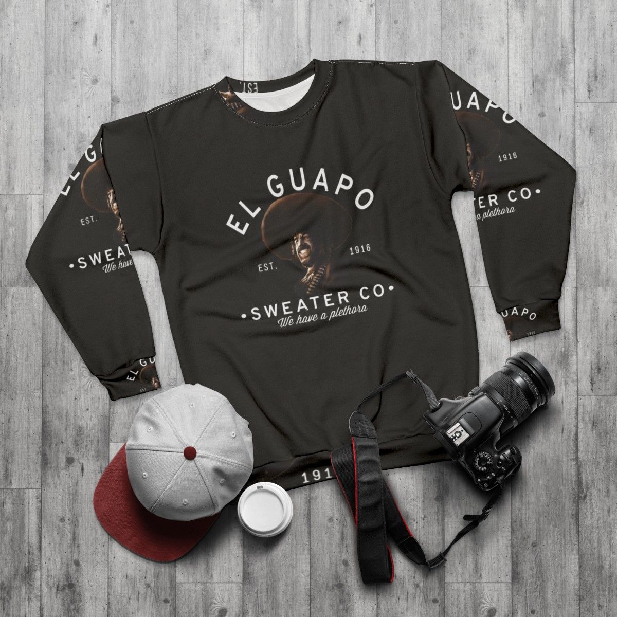 El Guapo Sweater Co Retro 80s Comedy Sweatshirt - flat lay