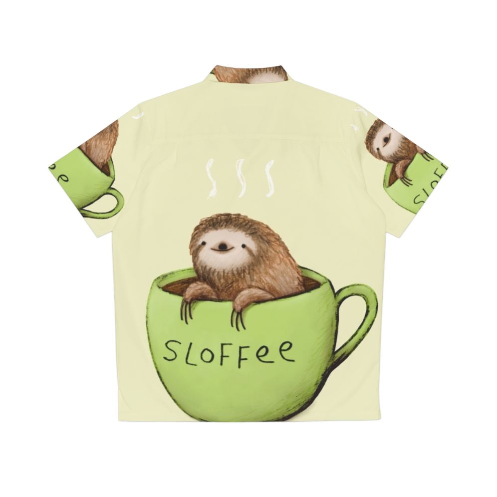 Sloffee Hawaiian Shirt with Cute Sloth and Coffee Cup Design - Back