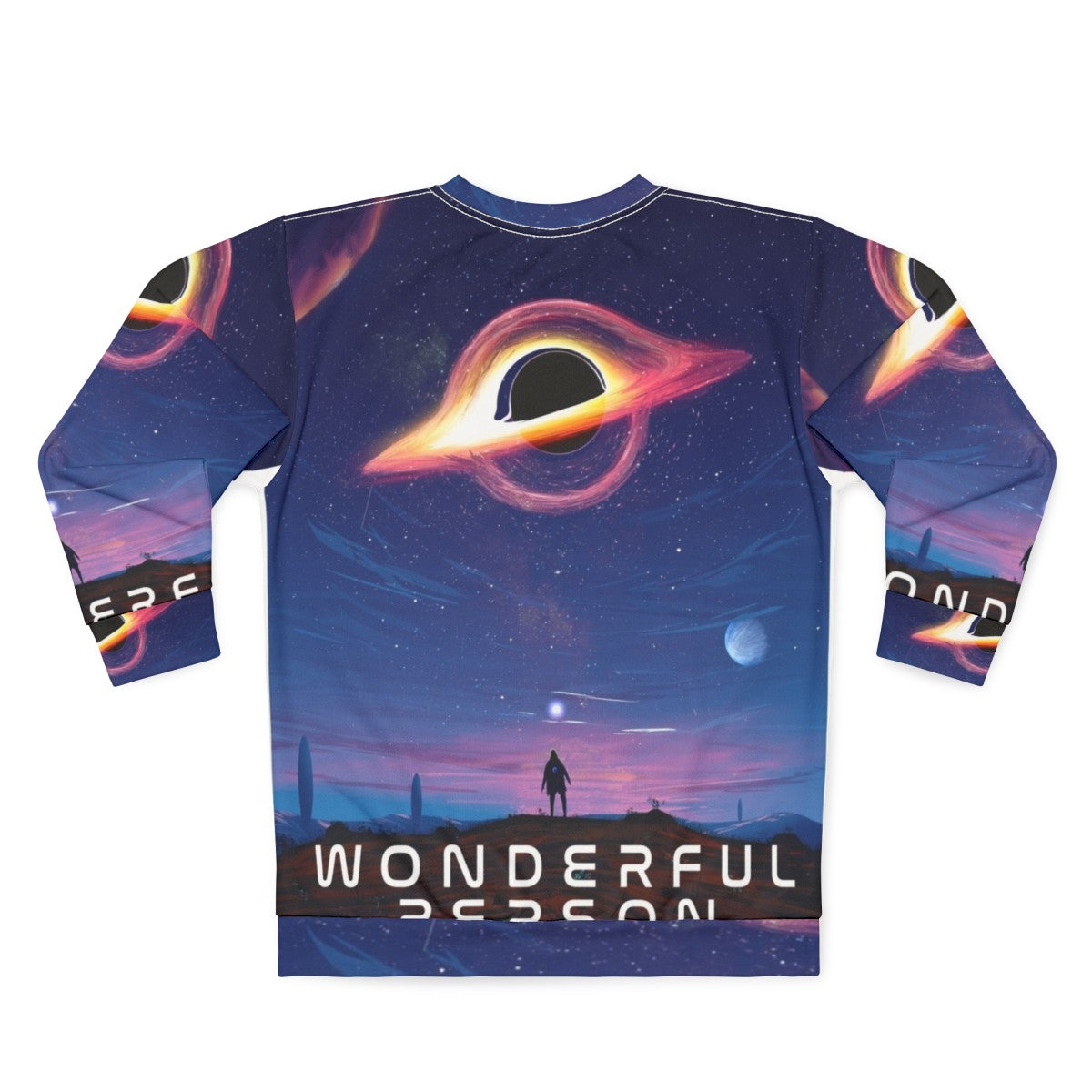 Wonderful person sweatshirt with motivational astronomy and black hole design - Back