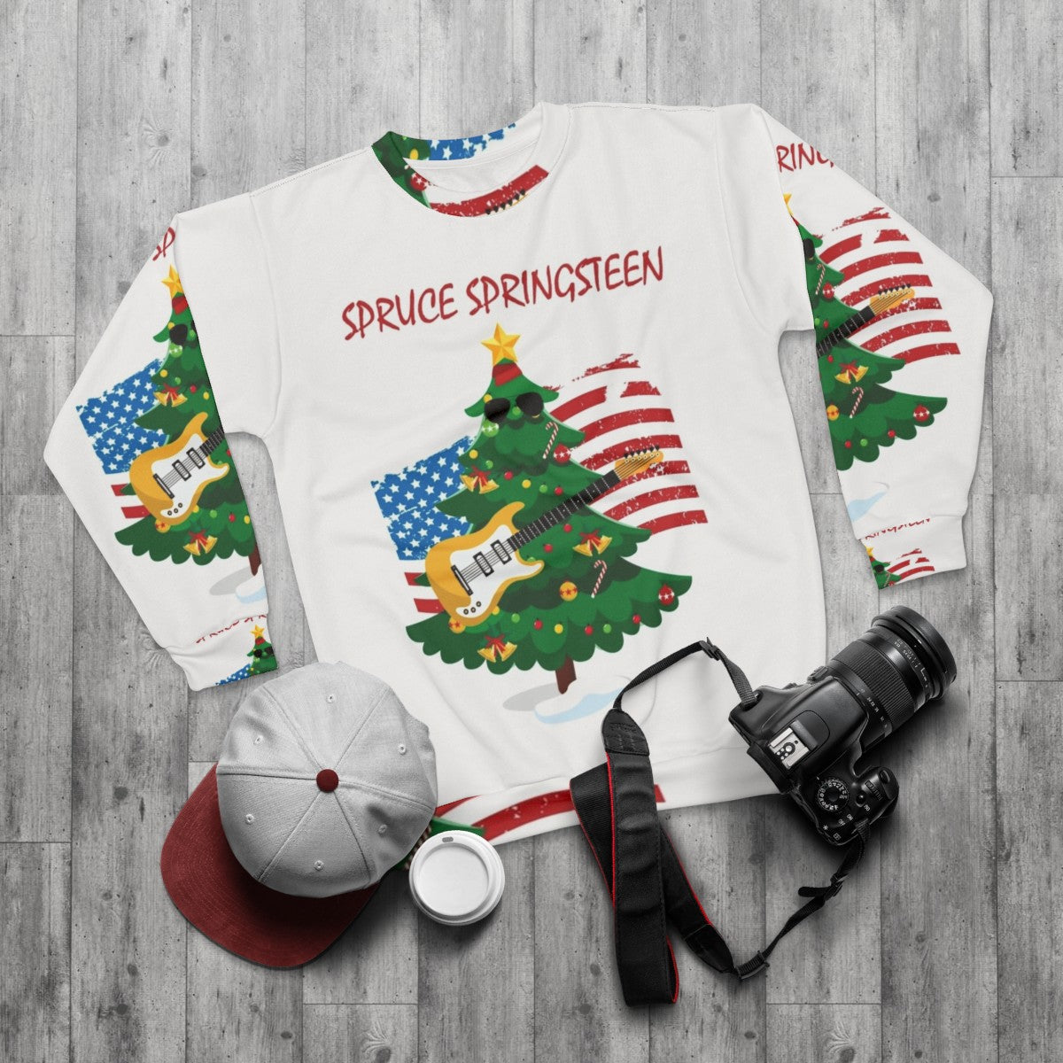 Spruce Springsteen Born to Run Christmas Sweatshirt - flat lay