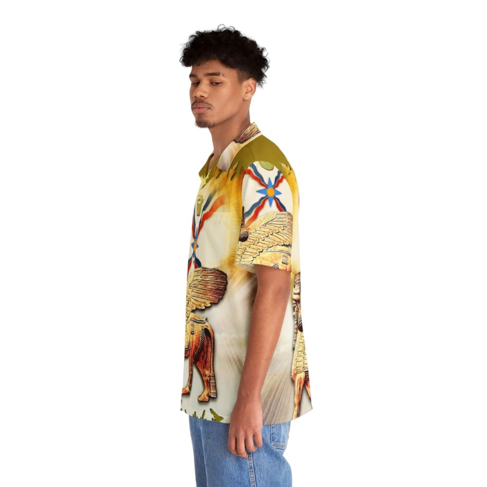 Assyrian Hawaiian Shirt featuring Lamassu Winged Bull Design - People Left