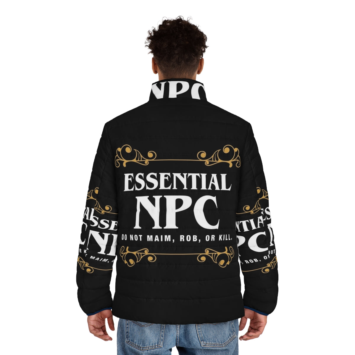 Essential NPC Non-Playable Character Gaming Puffer Jacket for tabletop RPG and video game fans - men back