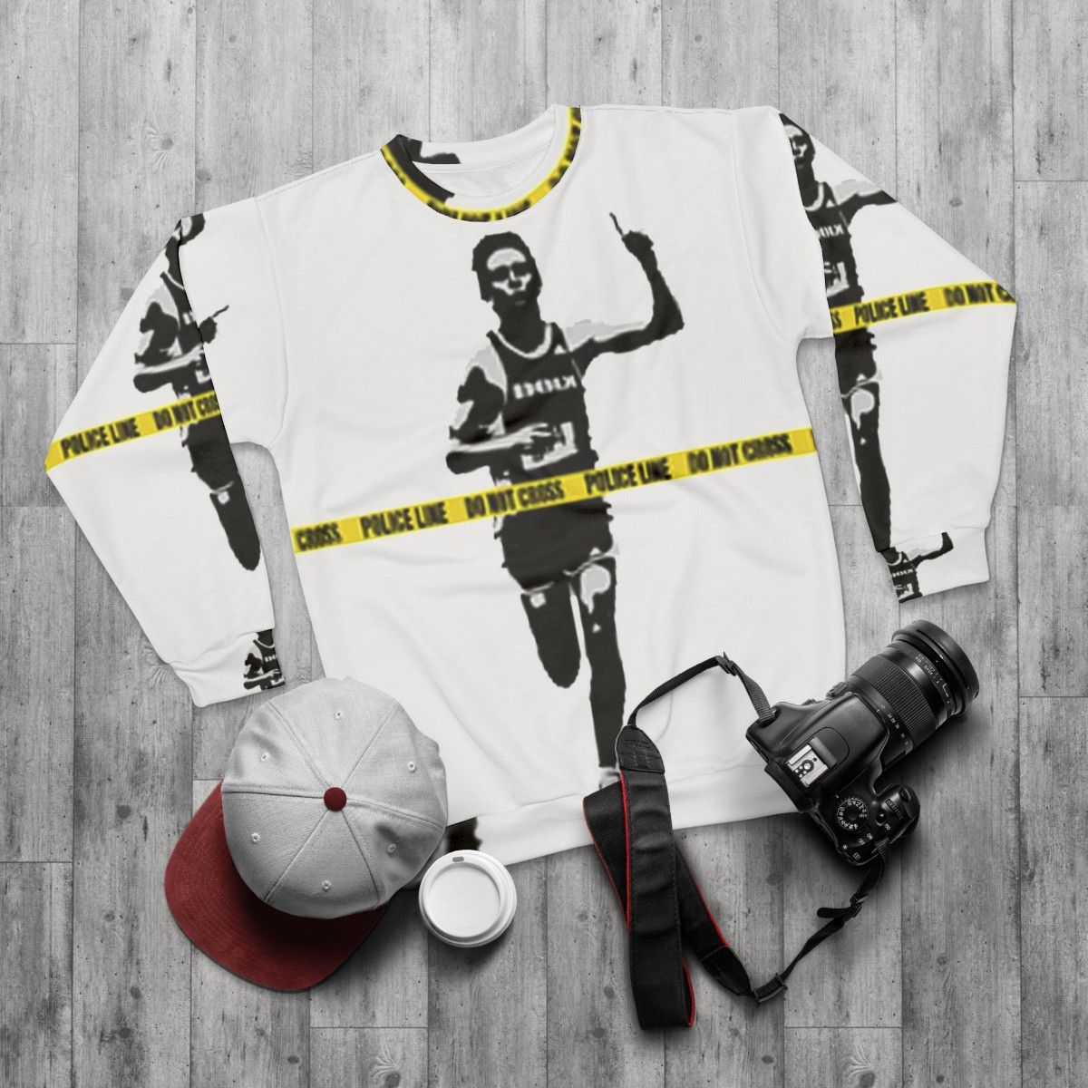 Banksy Marathon Runner Police Line Urban Art Sweatshirt - flat lay