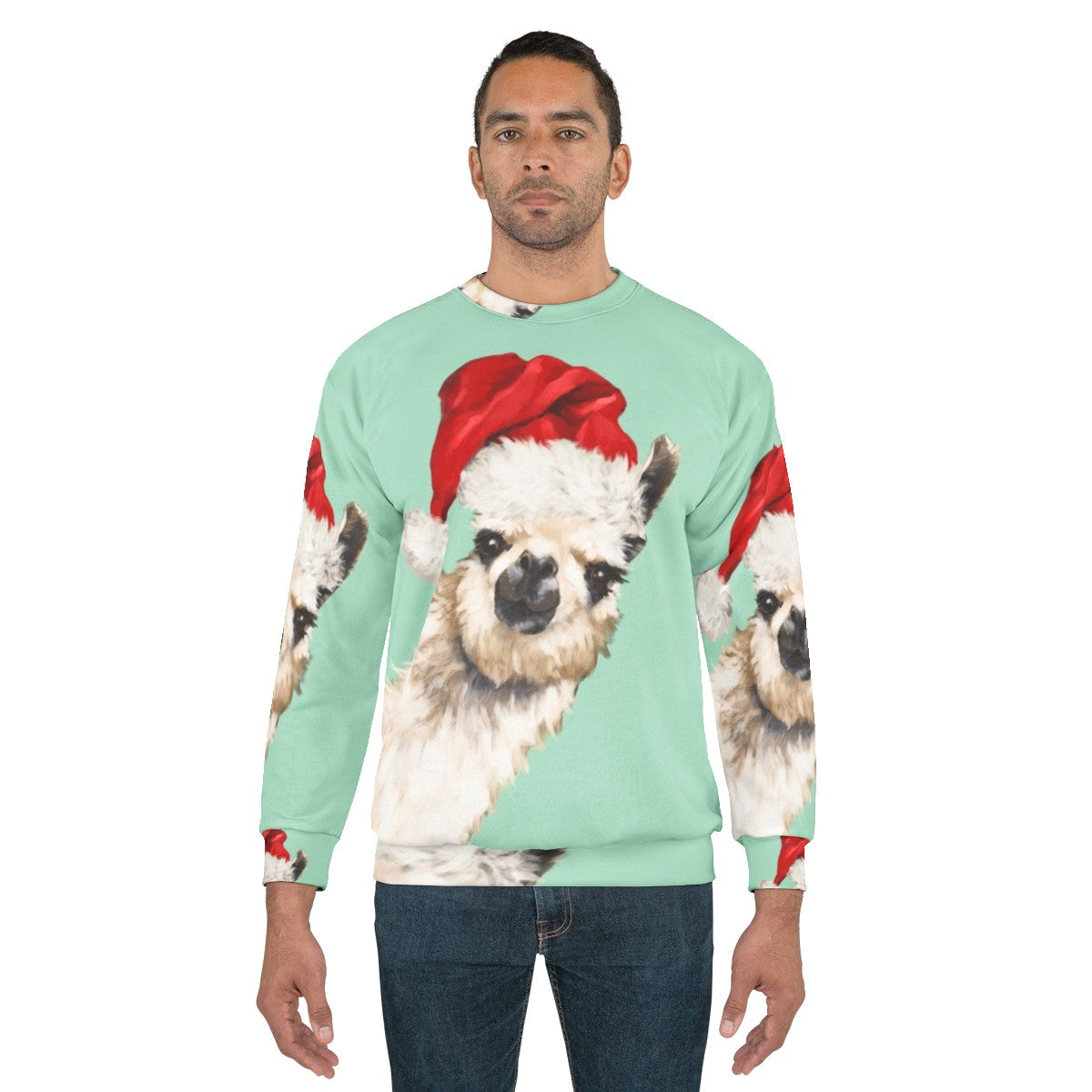 Cozy green Christmas llama sweatshirt - men