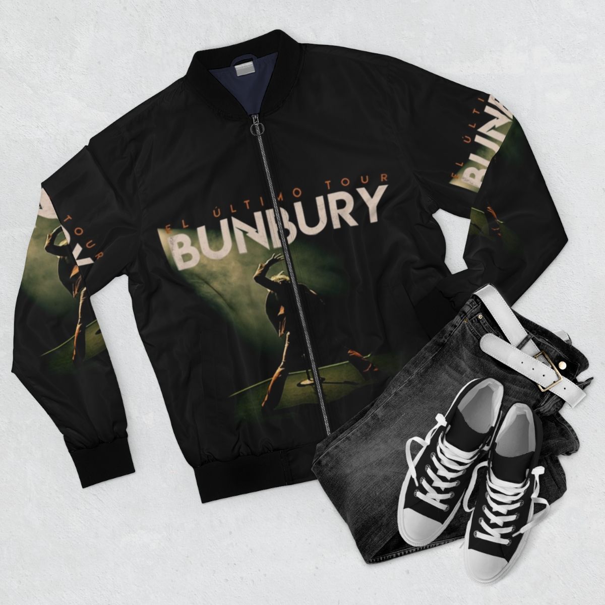 Ultimo Music Bomber Jacket featuring a stylish and vibrant design - Flat lay