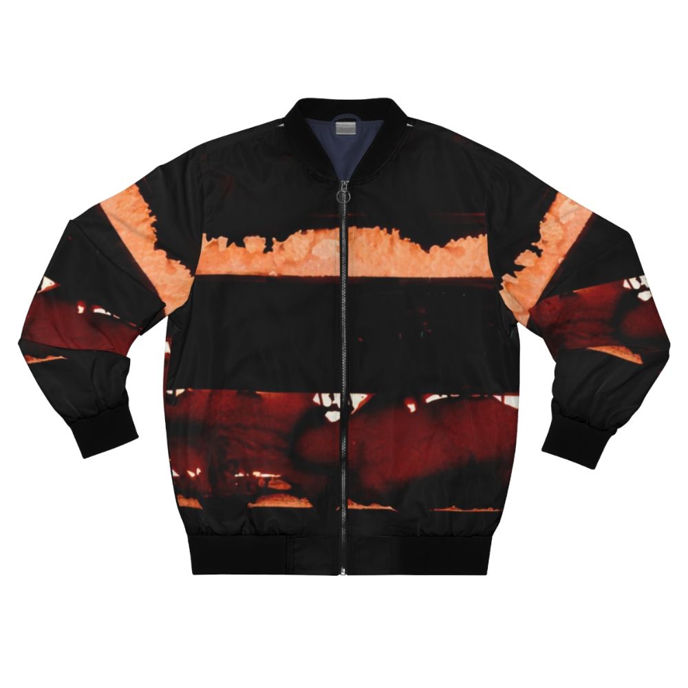 Pierre Soulages-inspired monochrome bomber jacket with graphic lines