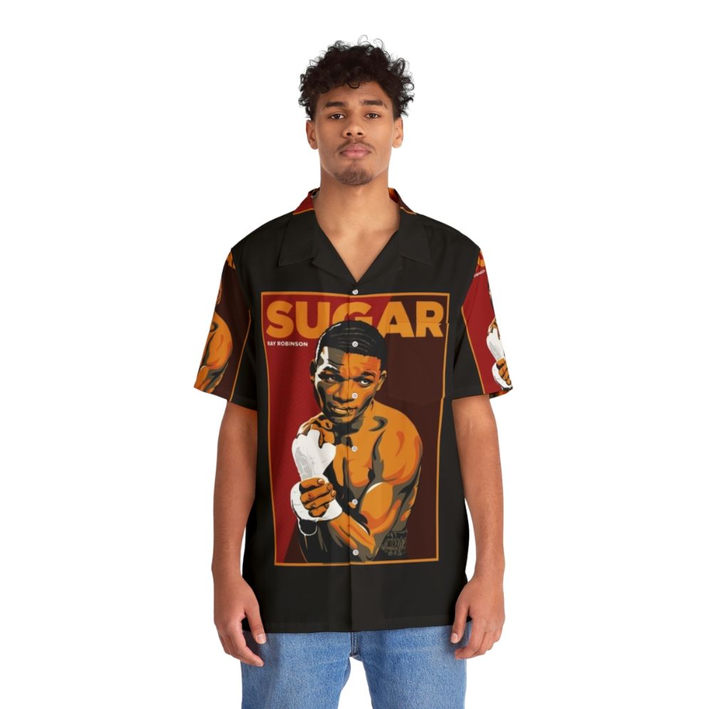 Vintage Hawaiian shirt featuring boxing legend Sugar Ray Robinson - People Front