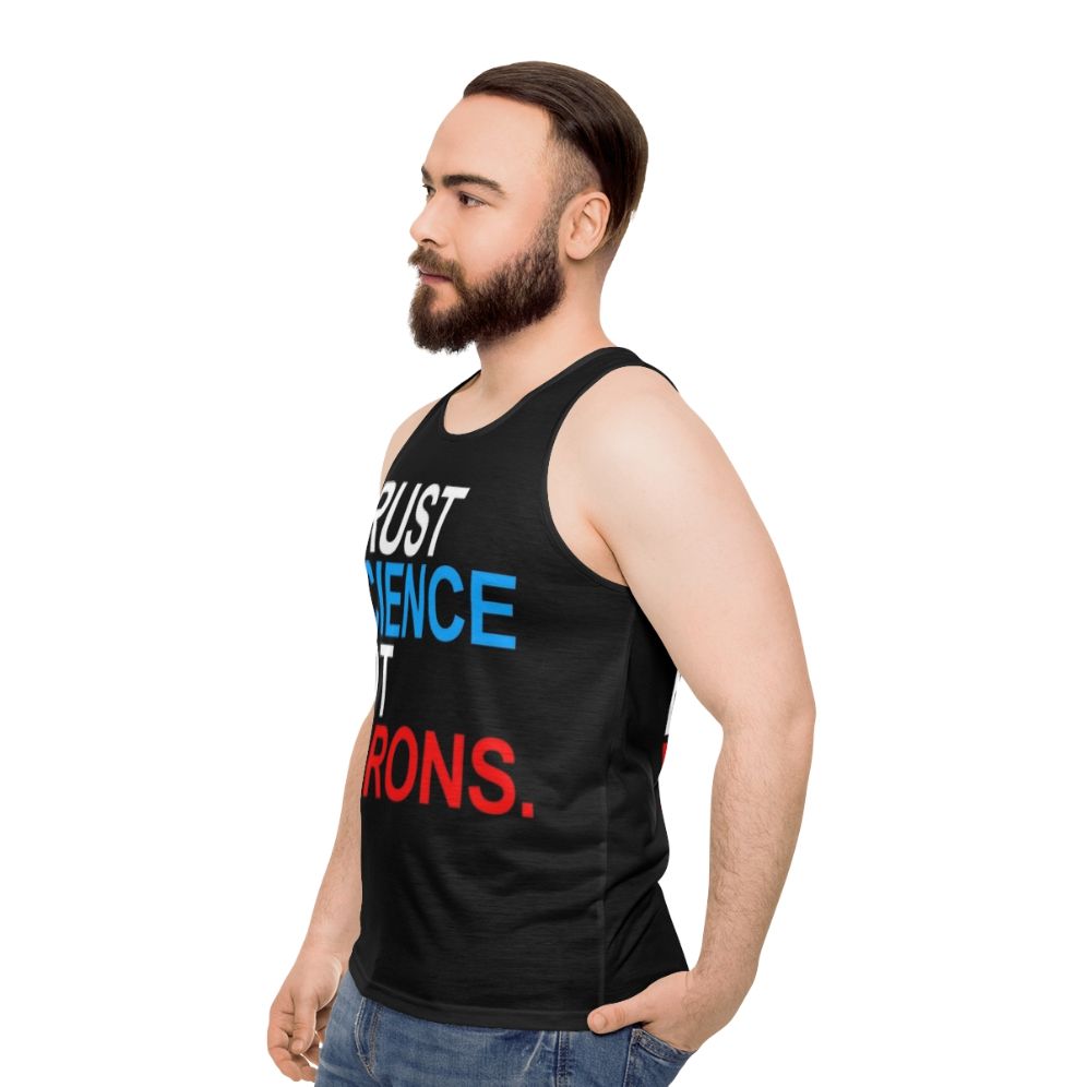 Patriotic anti-trump tank top with trust science message - men side