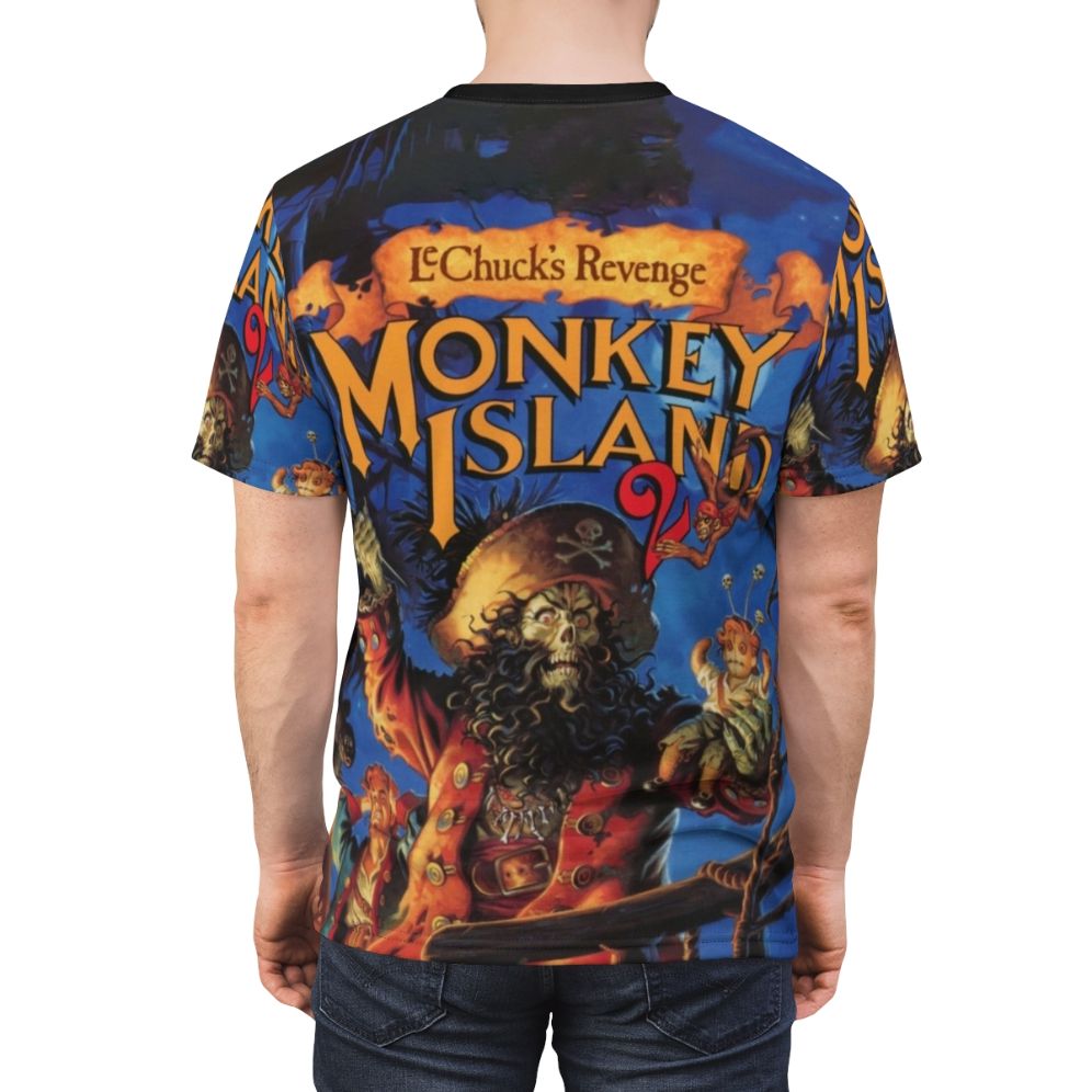 Retro video game t-shirt featuring Guybrush Threepwood and the Three-Headed Monkey from Monkey Island 2: Lechuck's Revenge - men back