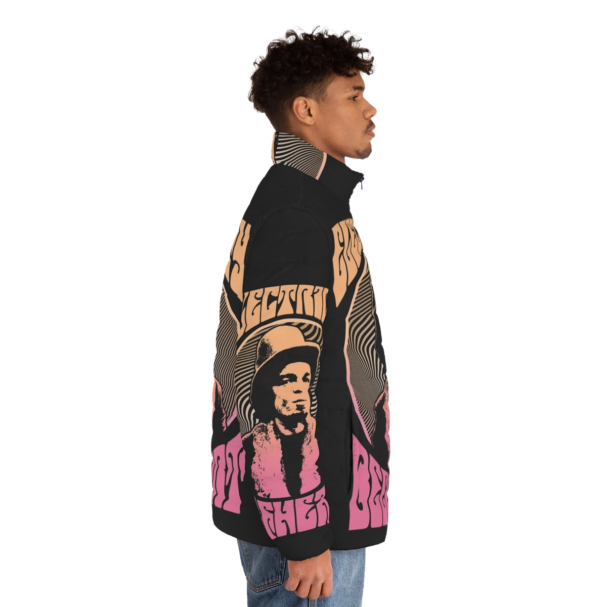 Captain Beefheart psychedelic rock puffer jacket with retro 1960s music design - men side right