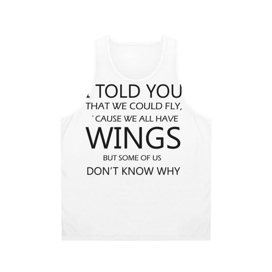 Unisex retro-style tank top with "Never Tear Us Apart" music quote