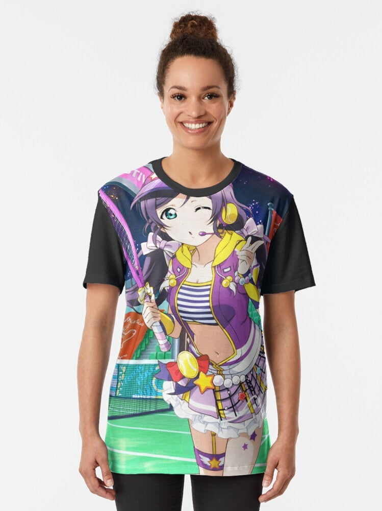 Nozomi Tojo Love Live School Idol Project graphic t-shirt featuring a tennis design - Women