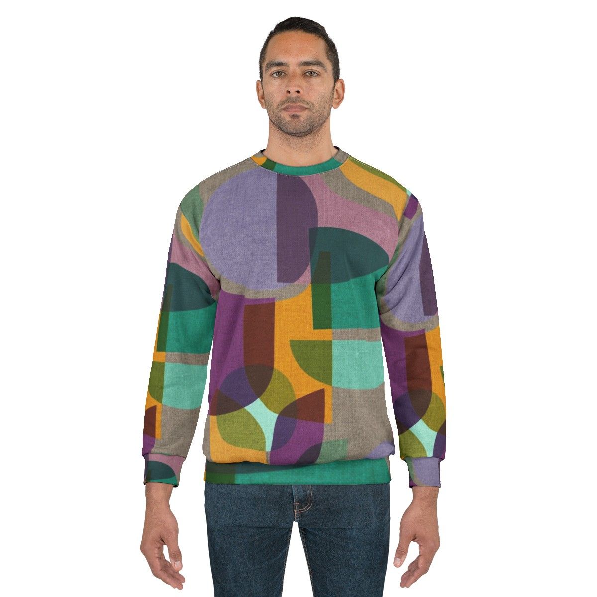 Mid Century Kaleidoscope Symphony Purple Sweatshirt with Abstract Multicolor Design - men