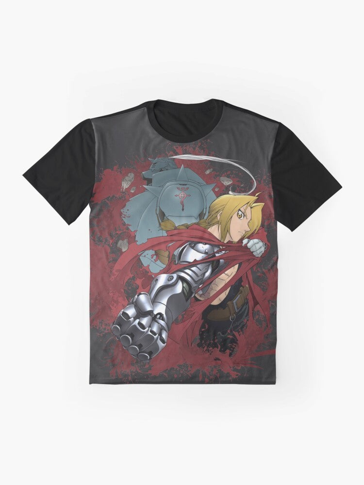 Fullmetal Alchemist graphic t-shirt featuring the iconic characters Edward and Alphonse Elric. - Flat lay