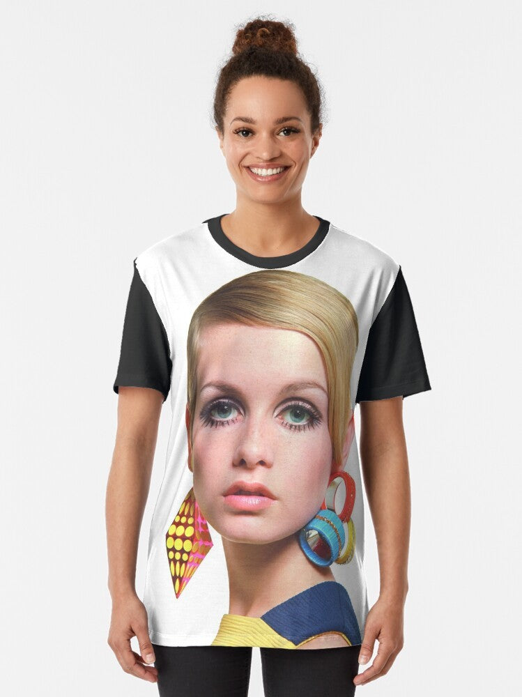 Twiggy, the iconic 1960s supermodel, featured on a graphic t-shirt - Women