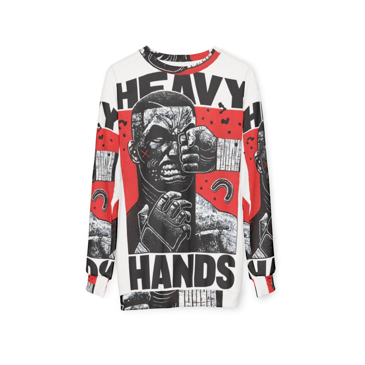 Heavy Hands graphic sweatshirt featuring MMA and boxing design - hanging