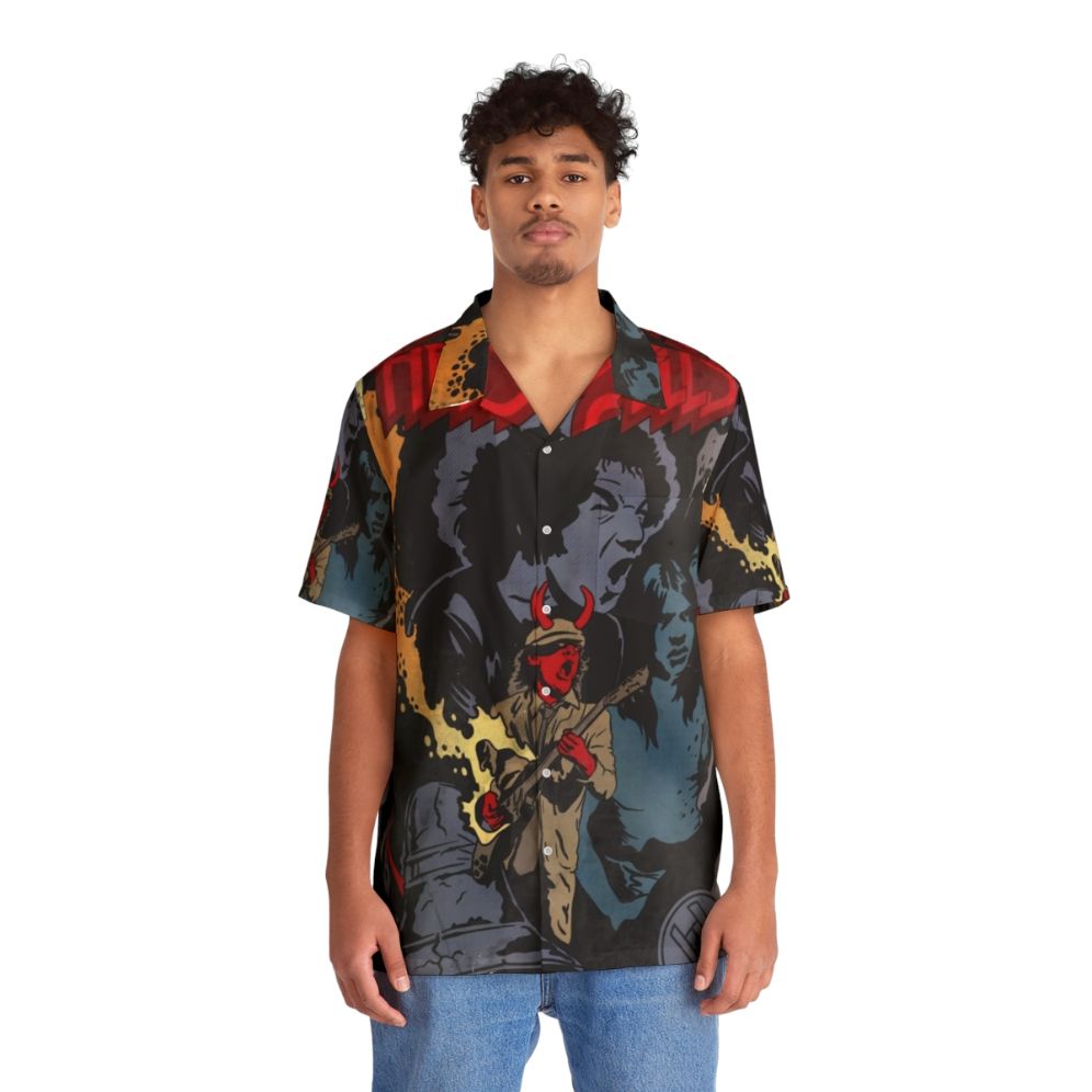 Hell's Bells Comics Hawaiian Shirt featuring ACDC and Hellboy - People Front