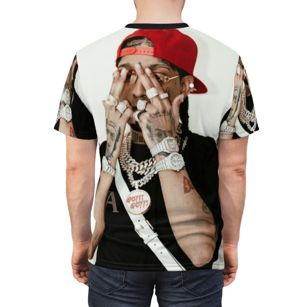 Rochyrd Inspired All Over Print T-Shirt featuring urban and dominican rap-inspired graphics - men back