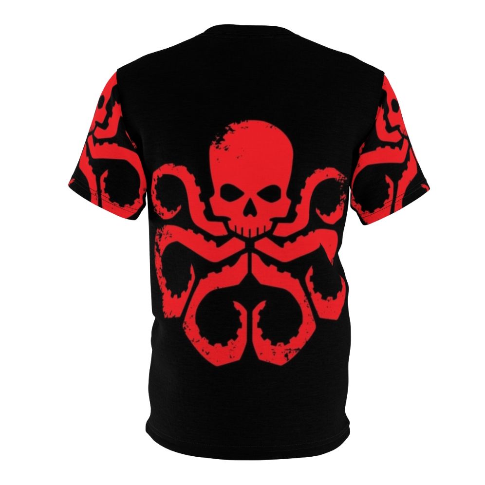 Hydra-inspired all-over-print t-shirt featuring a stylized superhero comic art design - Back