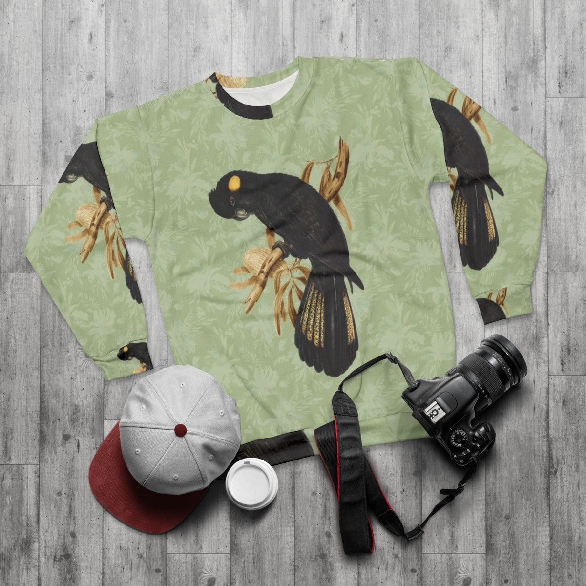 Yellow Tailed Black Cockatoo Sweatshirt - flat lay