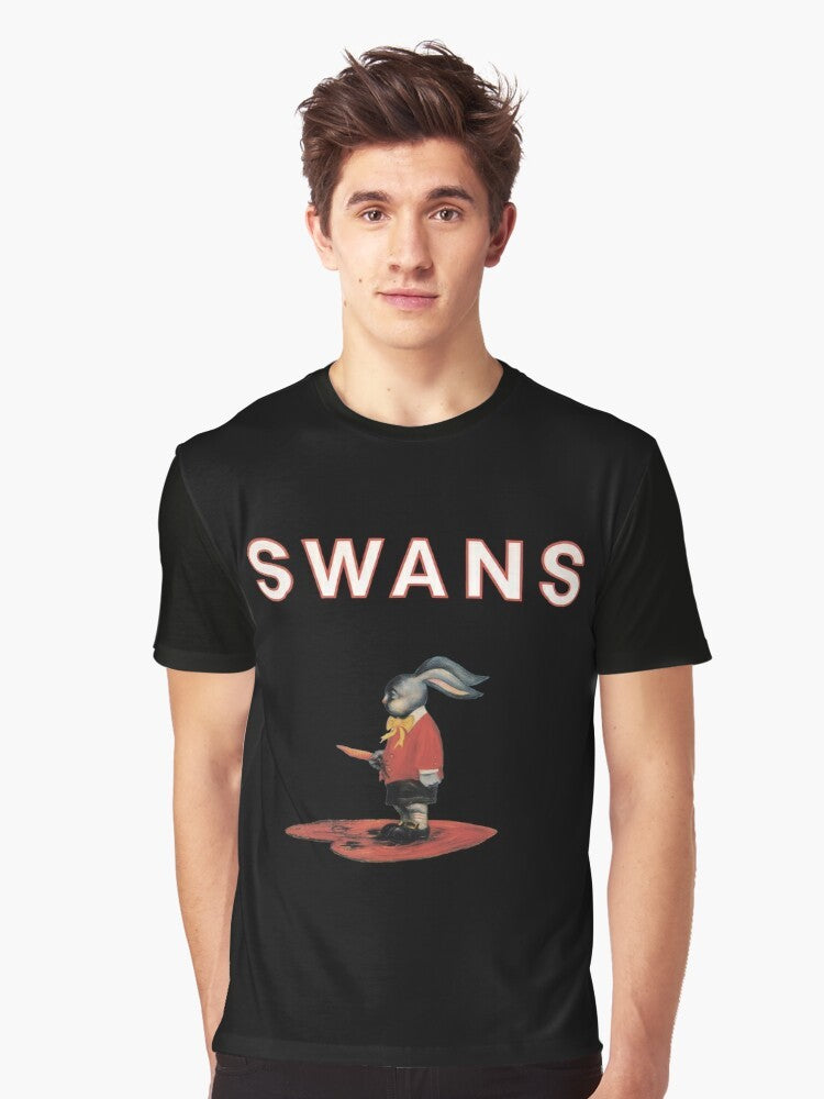 Swan graphic design on a black t-shirt for alternative rock music fans - Men