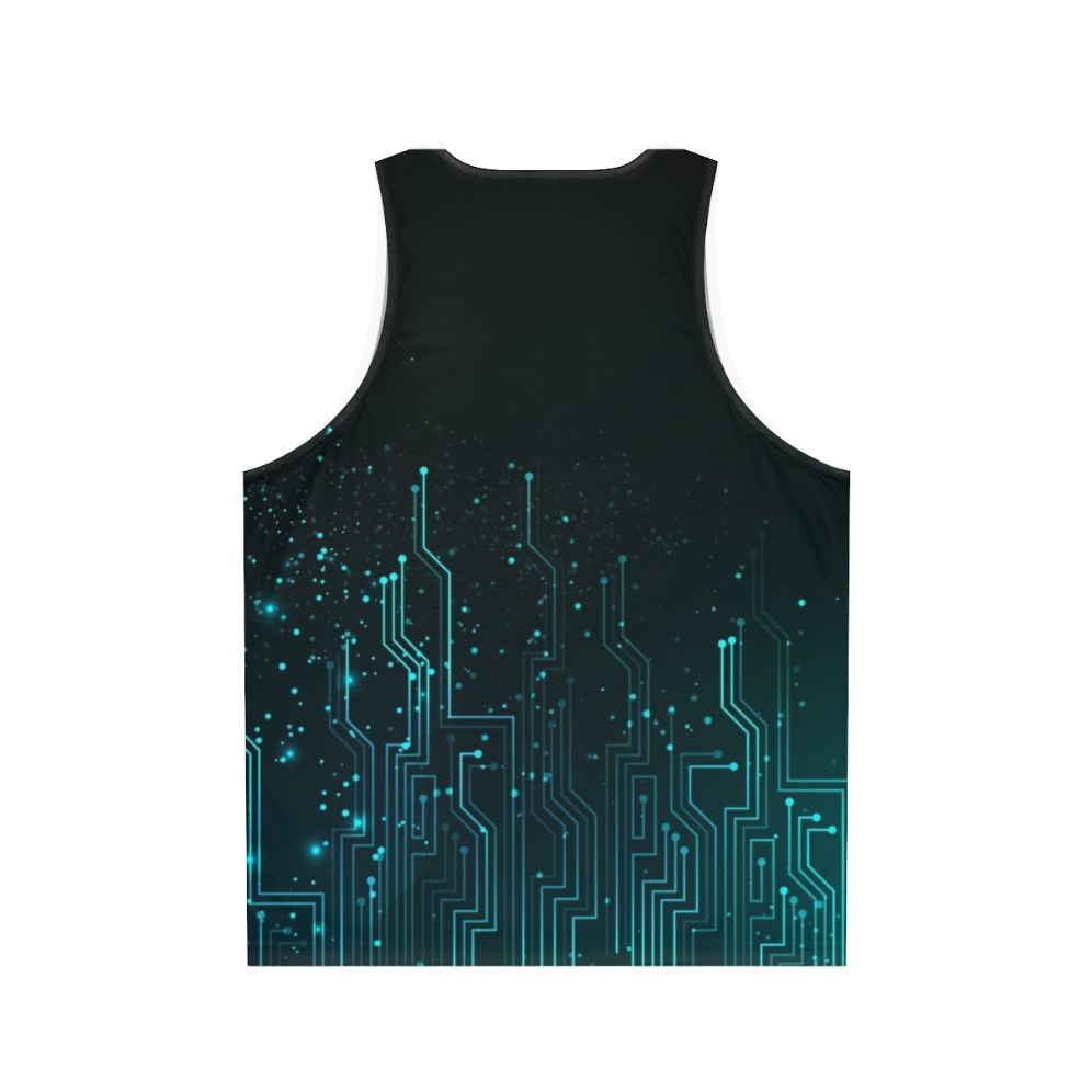 Unisex tank top with a vibrant circuit board pattern design - Back