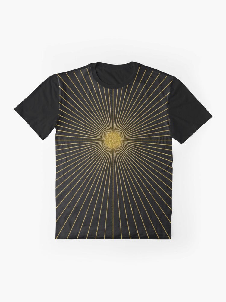 Black gold glitter geometric sun rays, glam, gold sparkle, geometric abstract diagonal art graphic t-shirt - Flat lay