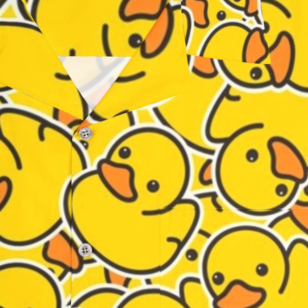 Bright yellow Hawaiian shirt with adorable rubber duck print design - Detail