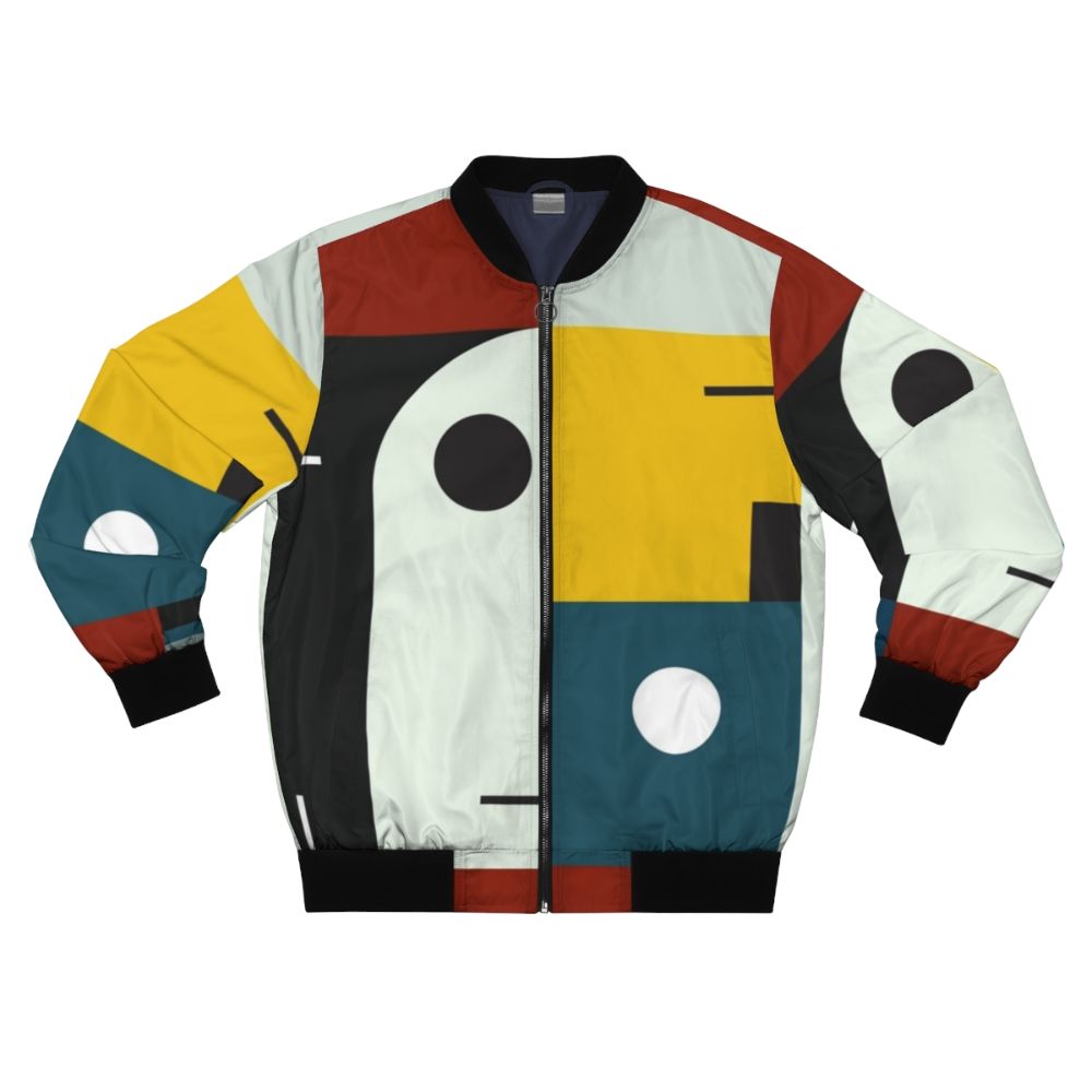 Bauhaus-inspired modernist bomber jacket with geometric patterns and bold colors