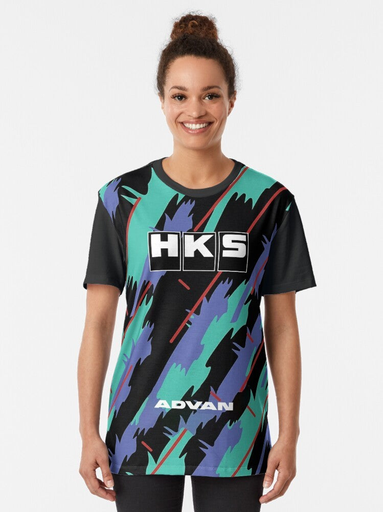 HKS Advan JDM Graphic T-Shirt featuring a vintage-inspired JDM design - Women