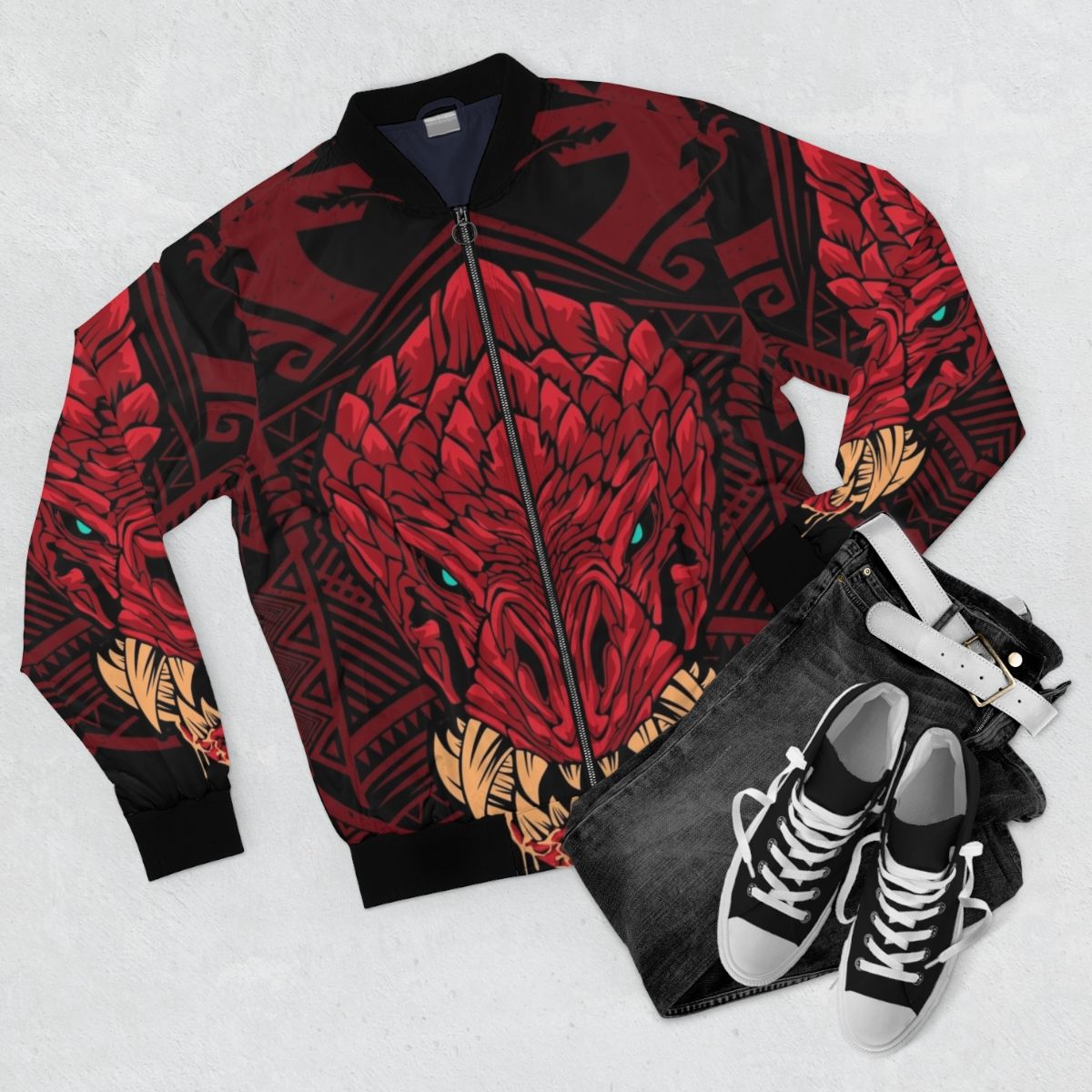 Odogaron Monster Hunter World Inspired Bomber Jacket - Flat lay