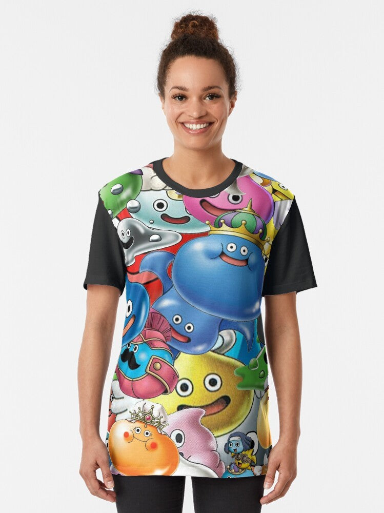 Dragon Quest Slimes Graphic T-Shirt with Cute Cartoon Slime Characters - Women