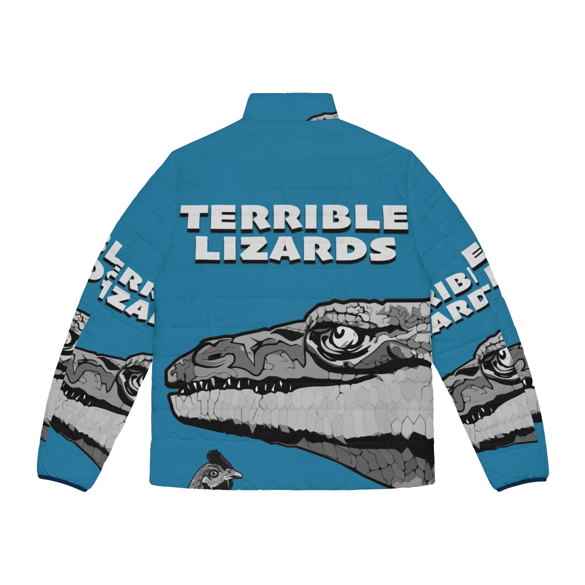 Puffer jacket featuring a megalosaurus dinosaur design - Back