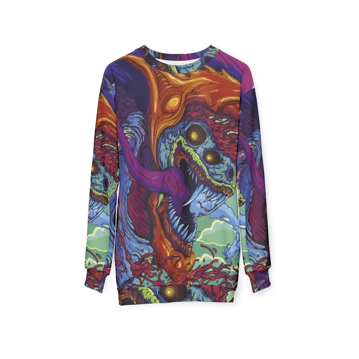 Hyper Beast CS:GO Sweatshirt featuring a vibrant, colorful design - hanging