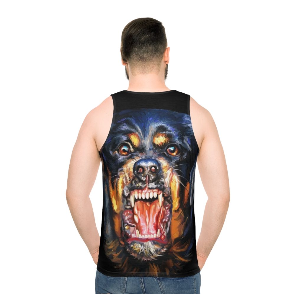 Rottweiler dog print on unisex tank top - men back