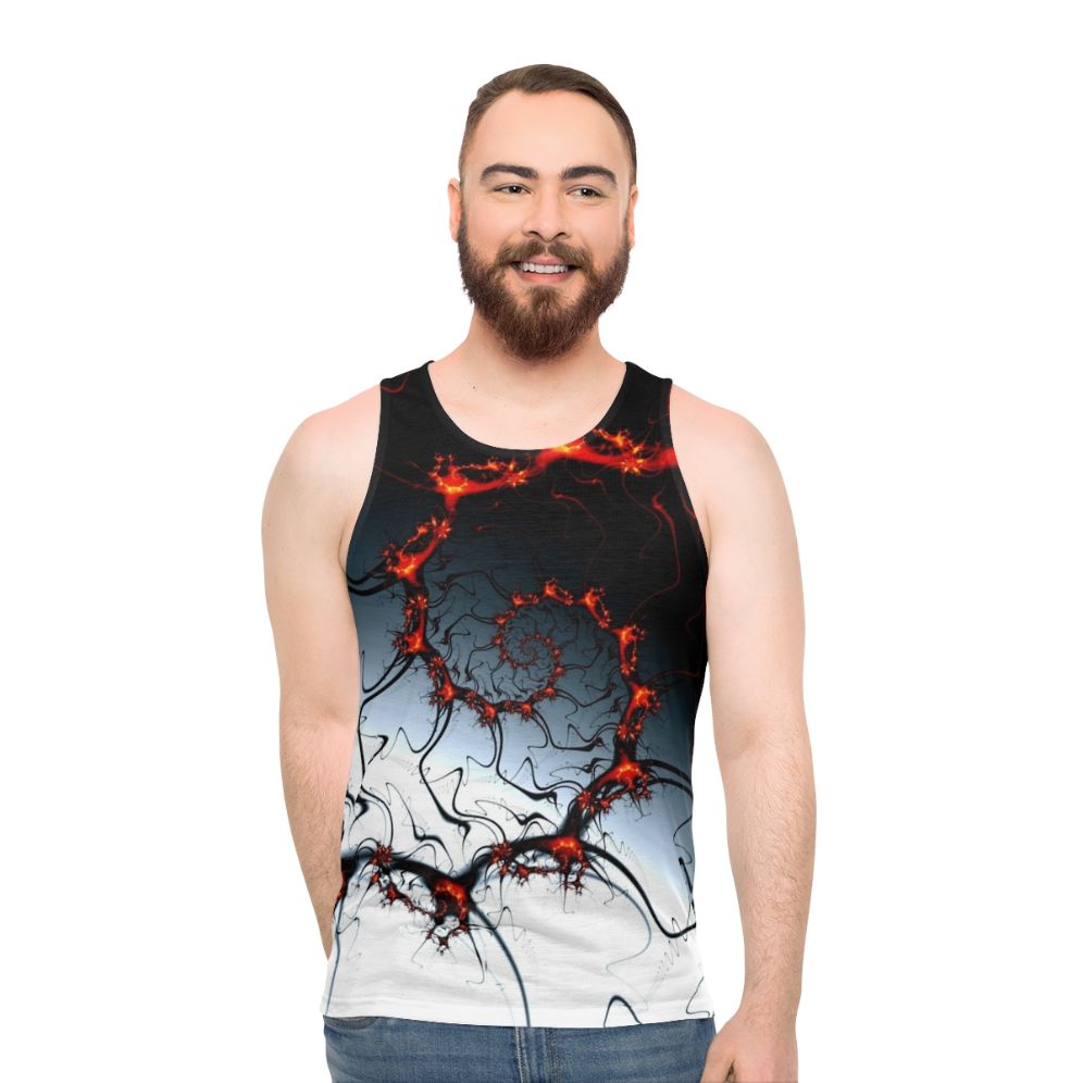 Burning fractal spiral design on unisex tank top - men