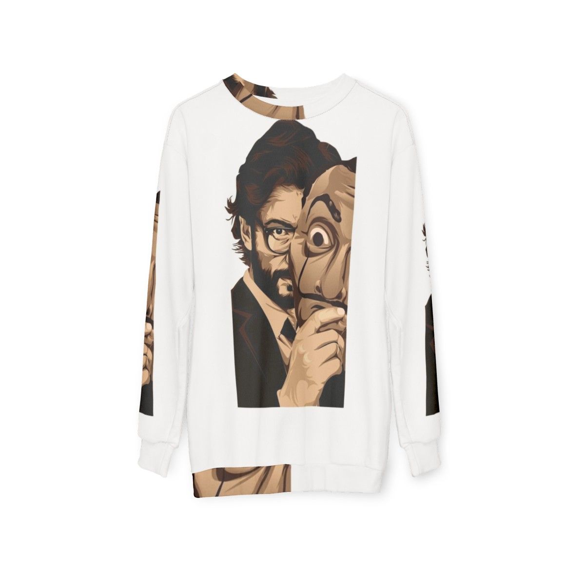 Money Heist Sweatshirt with the Professor and Dali Mask Design - hanging