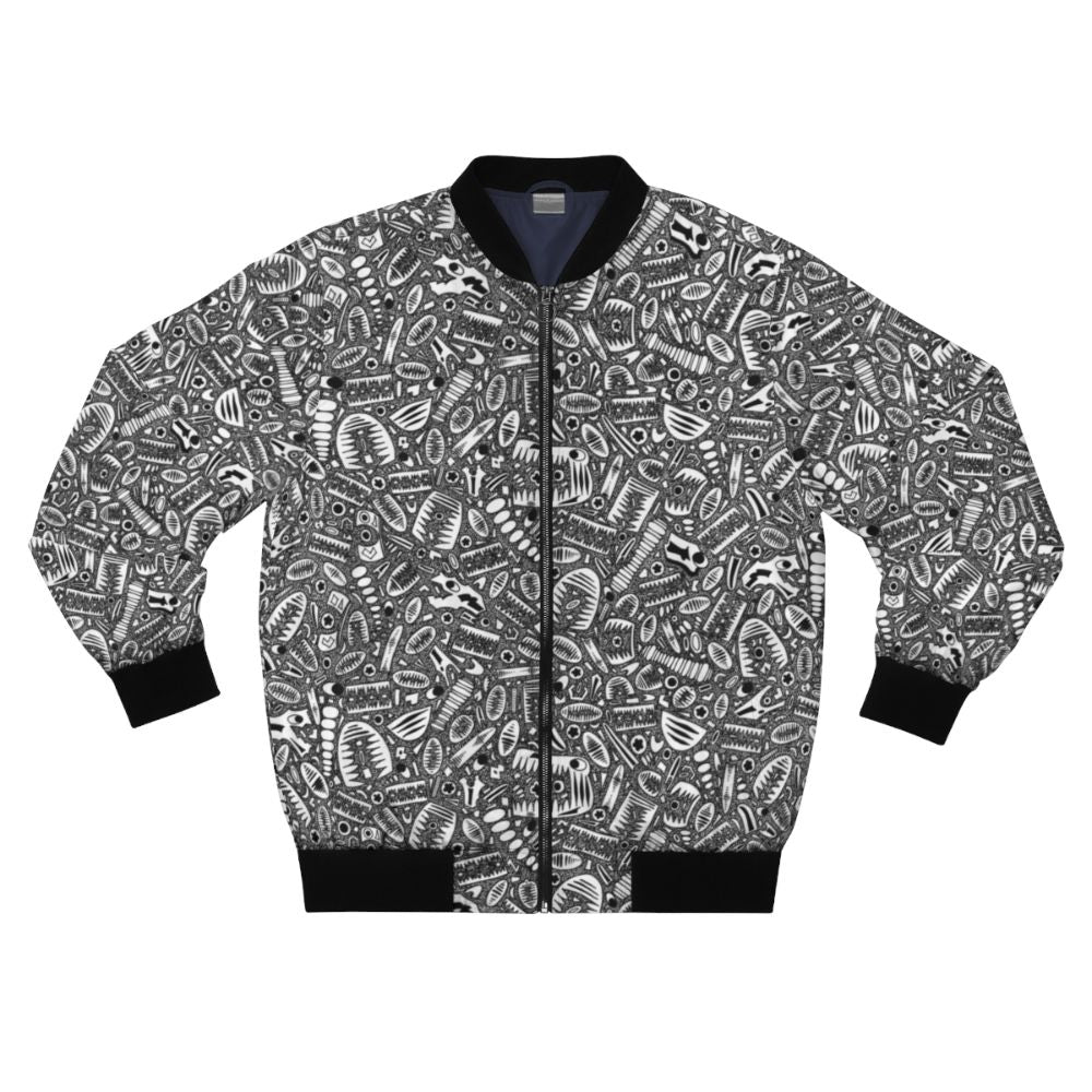 Crinoid fossil pattern bomber jacket with an 18th century ink drawing design