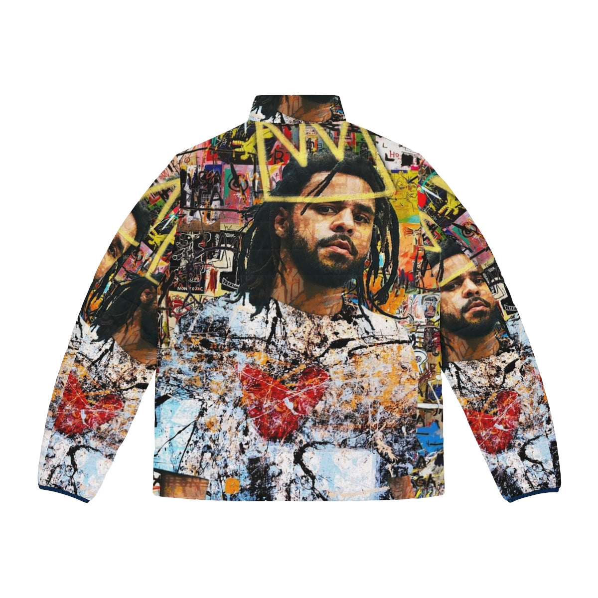 J Cole Portrait Puffer Jacket - Tribute to the Greatest Hip-Hop Artist - Back