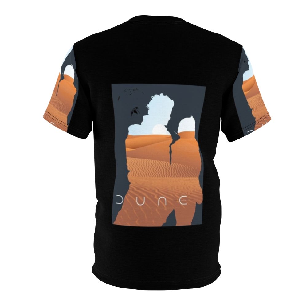 A high-quality all-over-print t-shirt featuring a dune landscape with the moons of Arrakis, inspired by the Dune science fiction series. - Back