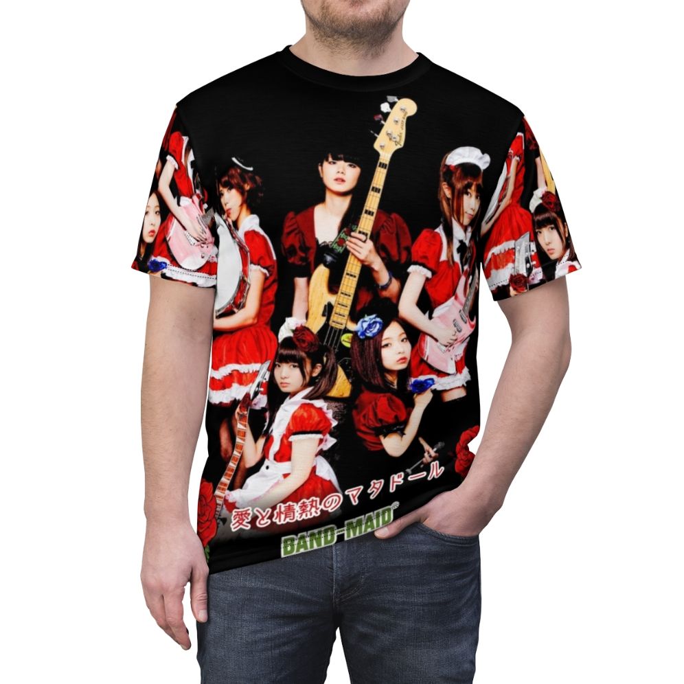 Red Flower AOP T-shirt Featuring the Iconic Band-Maid Aesthetic - men front