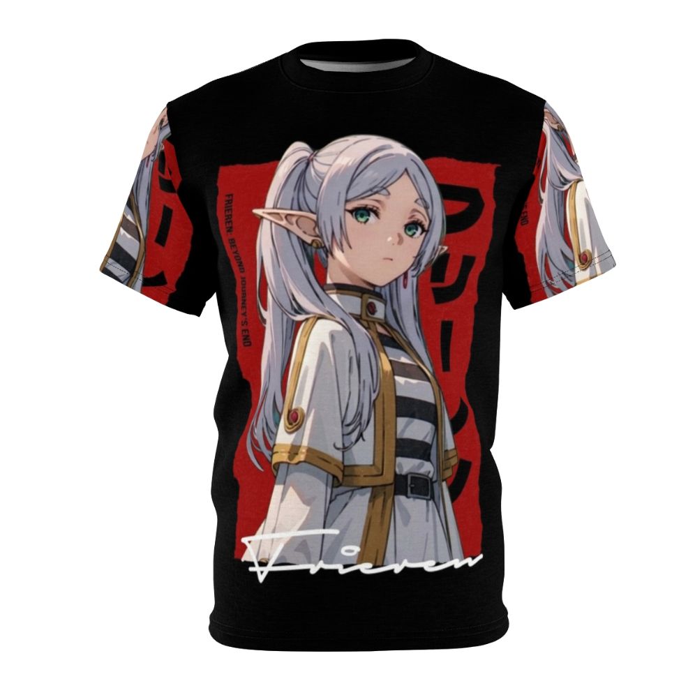 Frieren-inspired anime-style all-over print t-shirt with custom fan art design