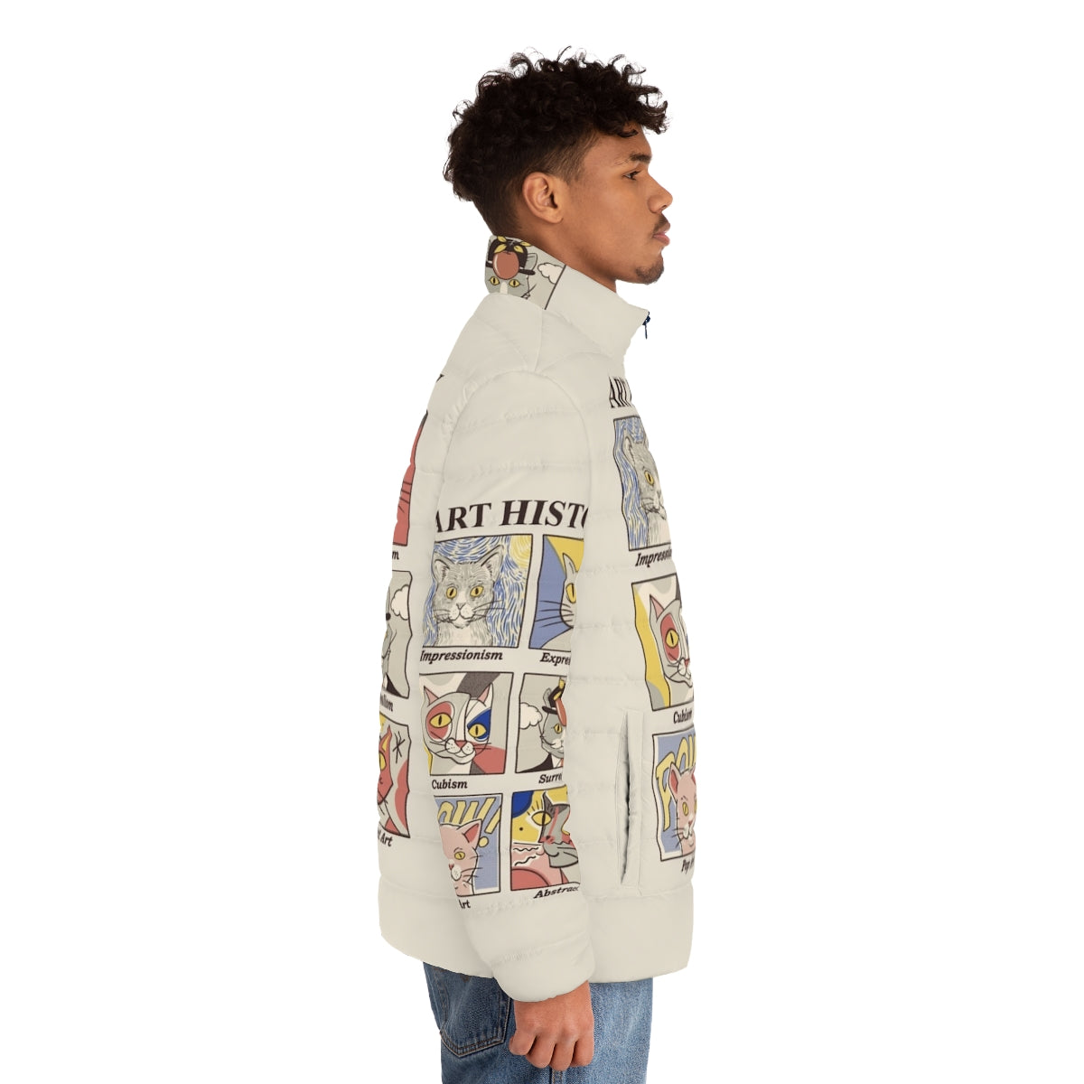 Art History Puffer Jacket featuring classic art designs - men side right