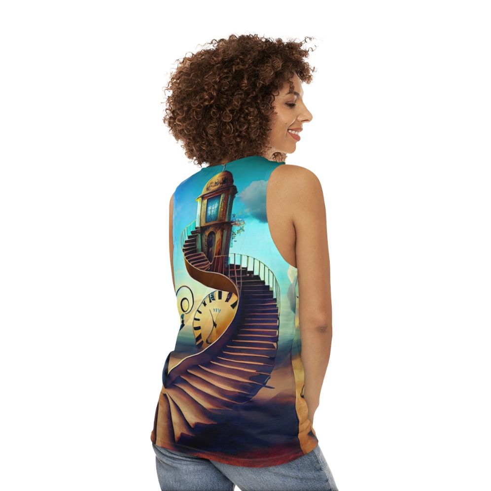 Unisex tank top featuring surrealist art by Salvador Dali - women back