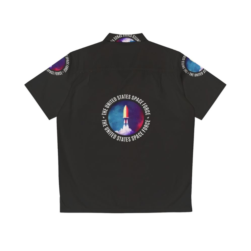 Space Force rocket water color badge design on a Hawaiian shirt - Back