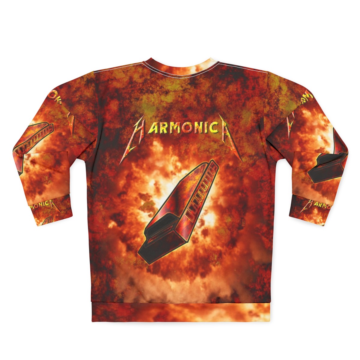 Hard Rock Harmonica Sweatshirt - Vintage Music Instrument Parody Apparel - Back