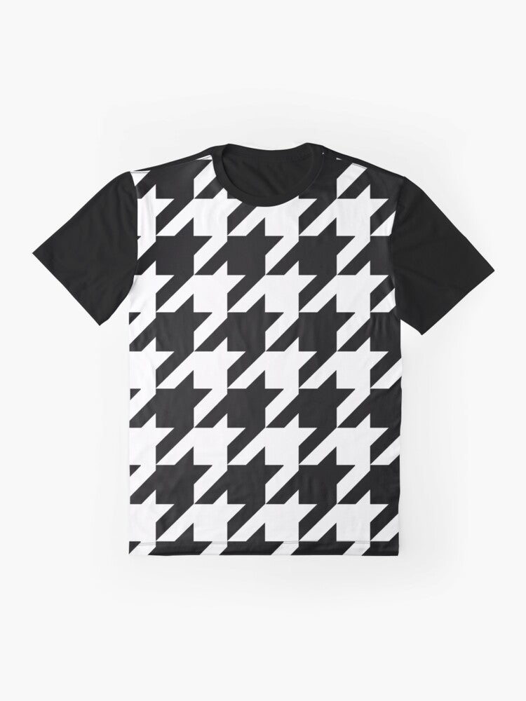 Classic black and white houndstooth pattern graphic t-shirt - Flat lay