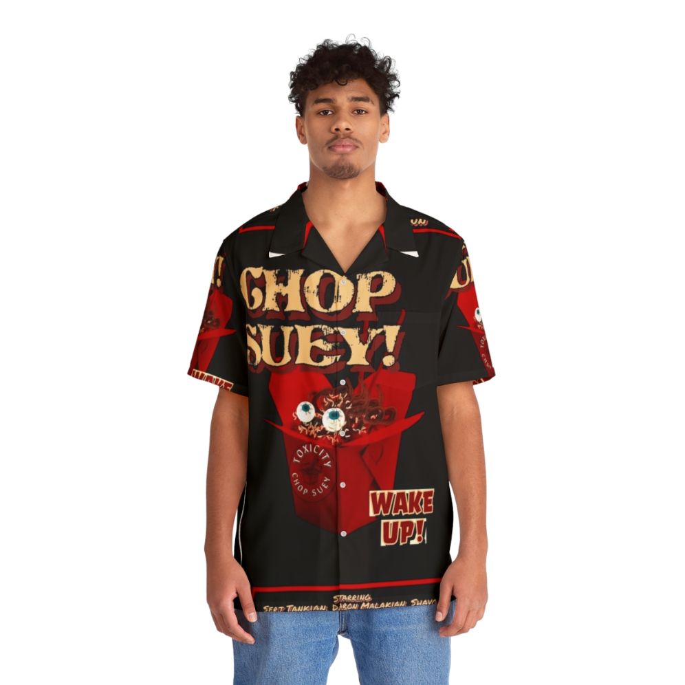 Chop Suey Hawaiian Shirt with Horror Themed Graphic - People Front