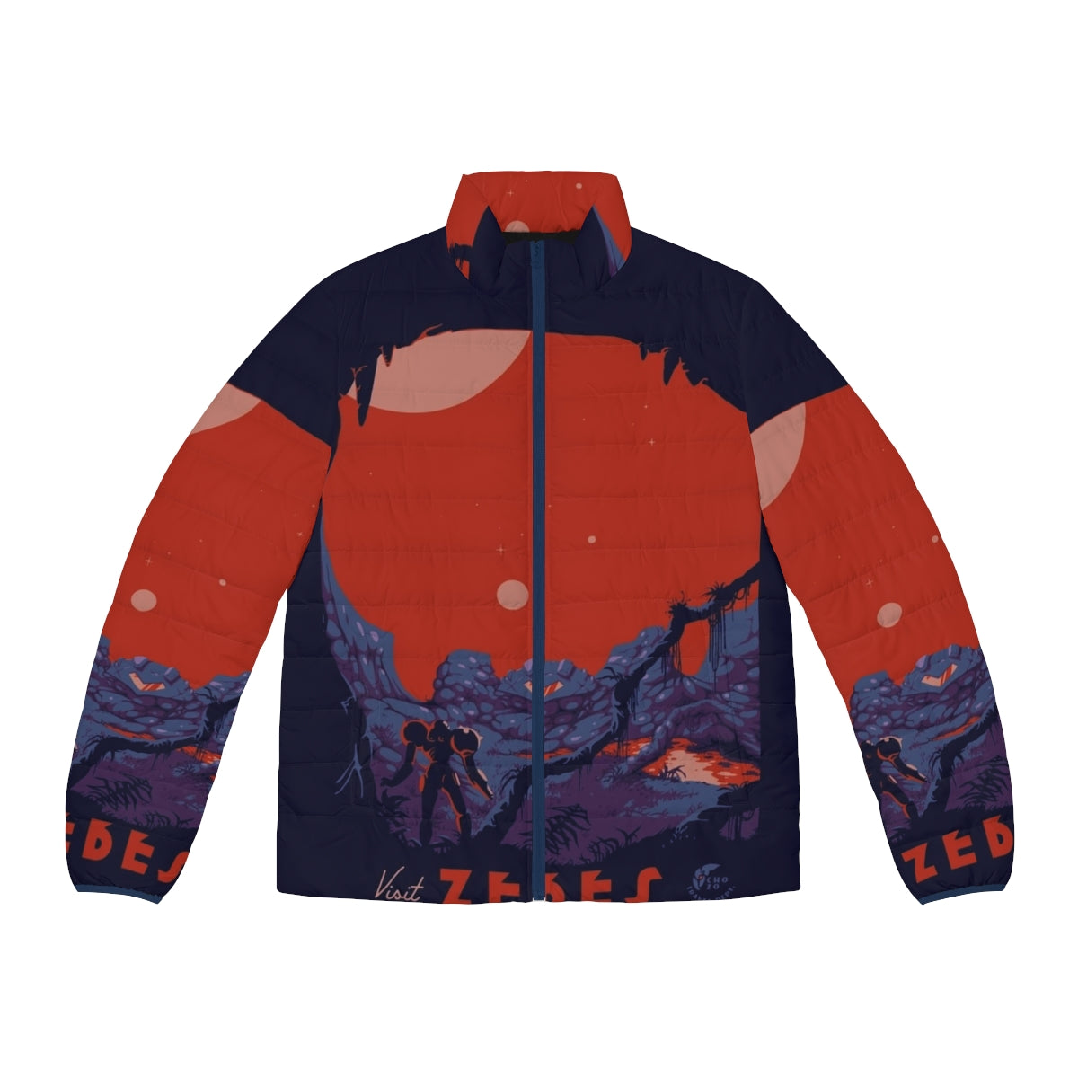 Zebes Puffer Jacket featuring Metroid inspired sci-fi design